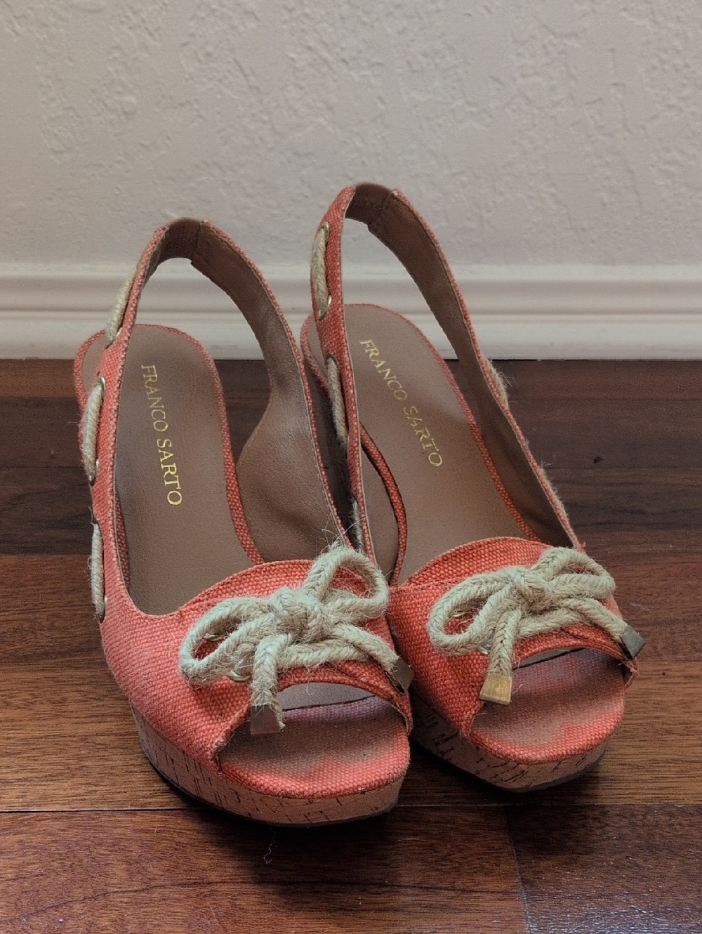 Franco Sarto Coral Orange Slingback Wedge Sandals